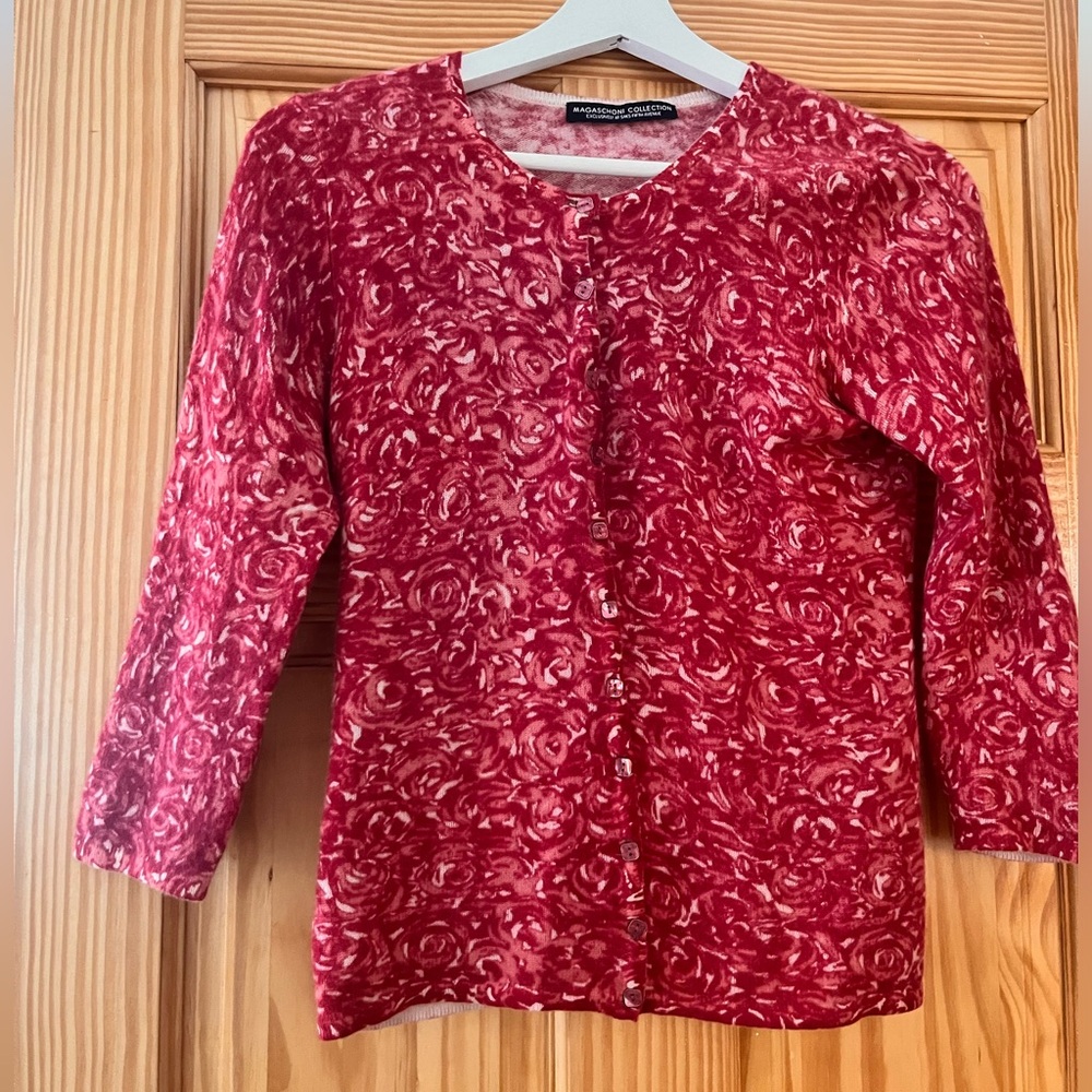 Magashoni Red Rose Button Down Cardigan